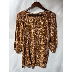 Umgee USA Womens Rust Brown Heart Animal Print Babydoll Tunic Top Size Medium